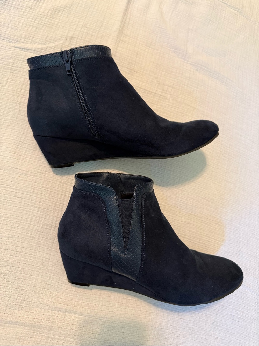 Croft & Barrow Ortholite Eco Navy Wedge Booties with Snake Print Detail